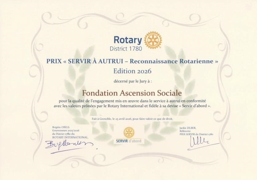 Lauréate du Prix Servir du Rotary District 1780